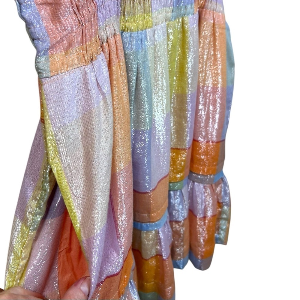 Anthropologie, Women’s ‘Somerset’ Mini Dress Metallic Plaid Pastel, Orange Large - Picture 13 of 16